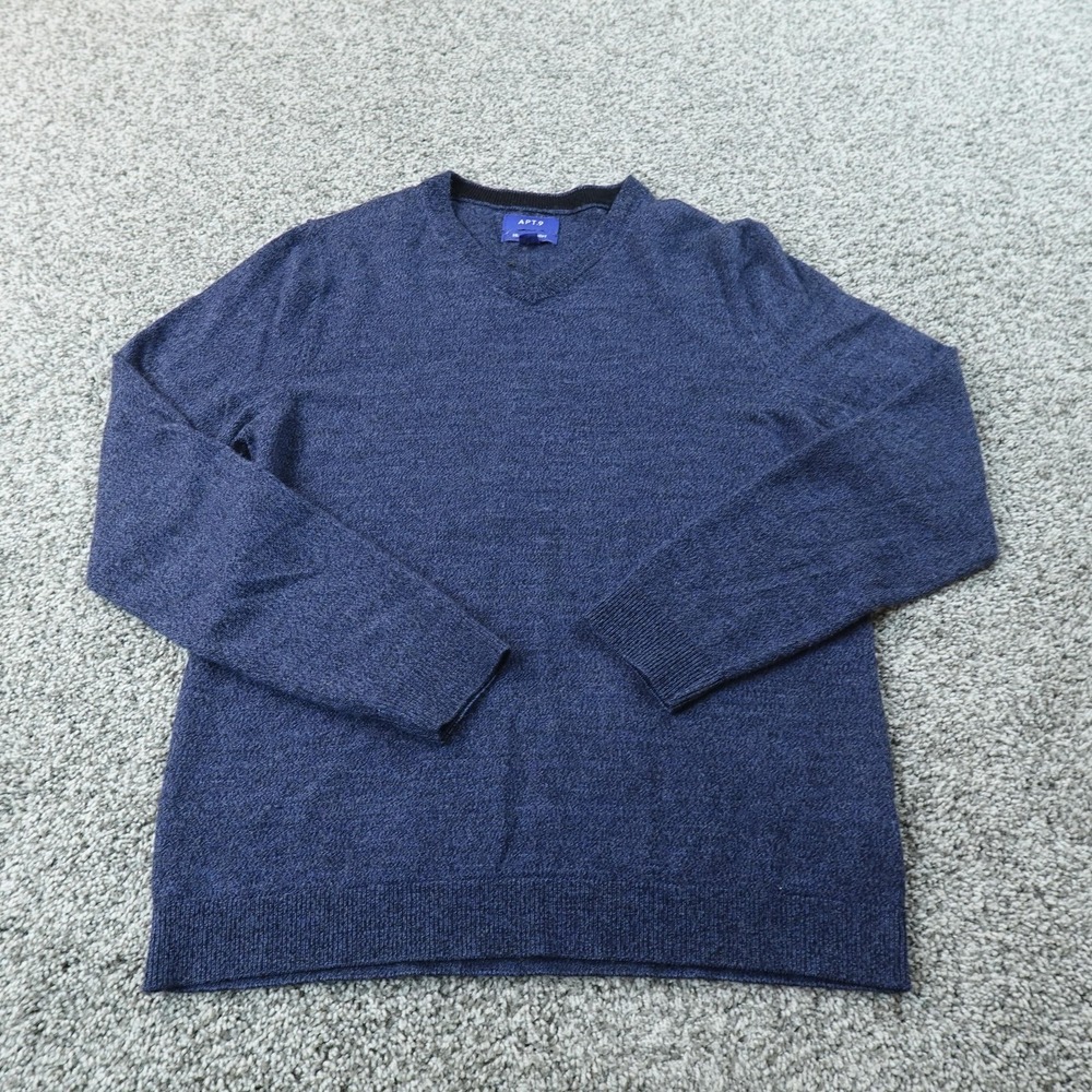 APT 9 Sweater Mens S Blue Soft Merino Wool V Neck Knit Pullover Grandpa Cozy Top